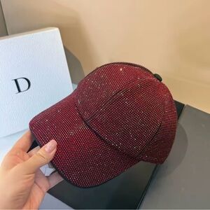 Burgundy Print Cap with Gold Accents